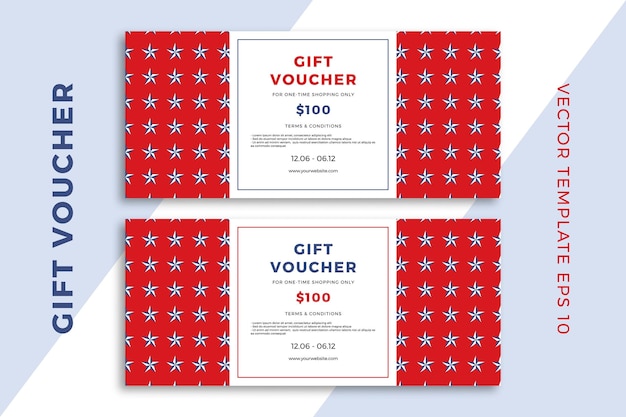 Modern abstract gift card templates. Patriotic discount coupon or certificate mockup with stars