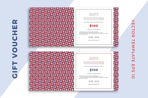 Modern abstract gift card templates. Patriotic discount coupon or certificate mockup with stars