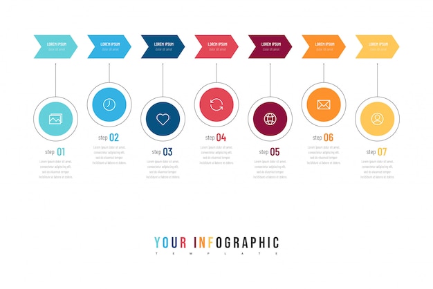 Modern abstract infographic with seven steps or processes elements and icons. Business concept.  