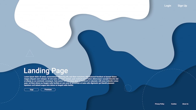 Modern abstract landing page with elements of papercut or paper art.