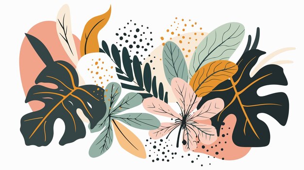 Vector modern abstract leaf plant art botanical illustration in boho style