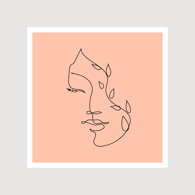 Modern abstract line minimalistic women faces poster arts set with different wall color postcard or brochure cover design Different woman faces One line art Vector illustrations design