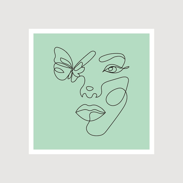 Modern abstract line minimalistic women faces poster arts with different wall color postcard or brochure cover design Different woman faces One line art Vector illustrations design