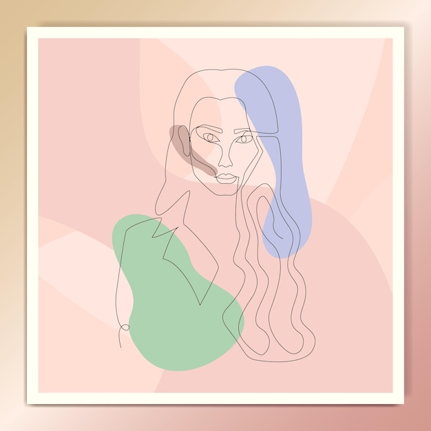 Modern abstract linear poster of woman in robe with collar. Single line art of female silhouette