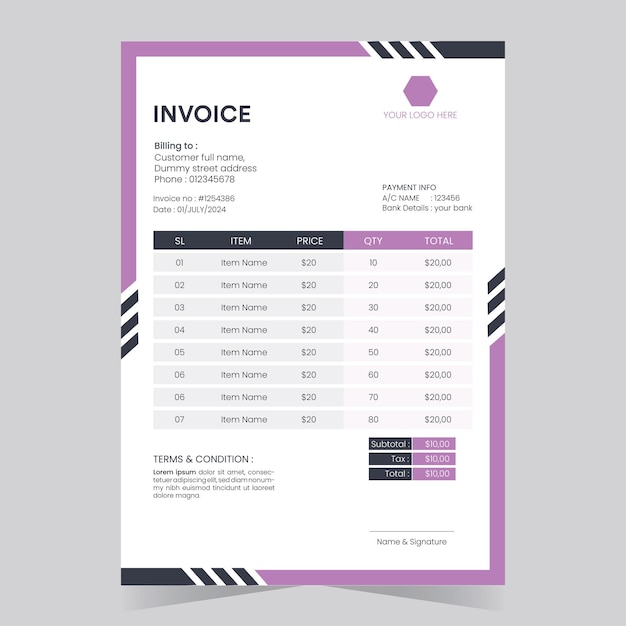 Modern Abstract Stylish Invoice Design Template