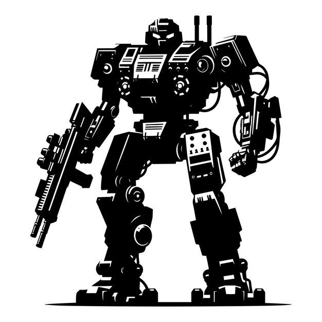 Vector modern action war robot silhouette vector illustration isolated on a white background