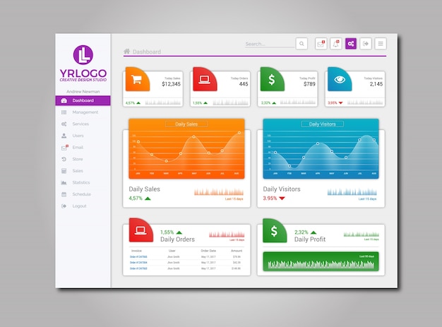 Modern Admin Dashboard Illustration Template Design