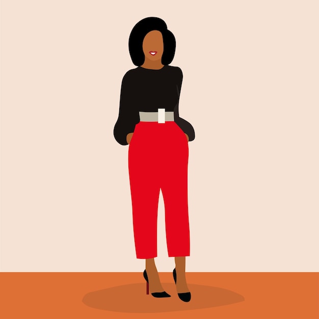 Modern African Woman in elegant line art style vector abstract