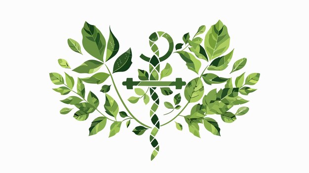 Vector modern alternative medicine caduceus symbol in green and natural tones