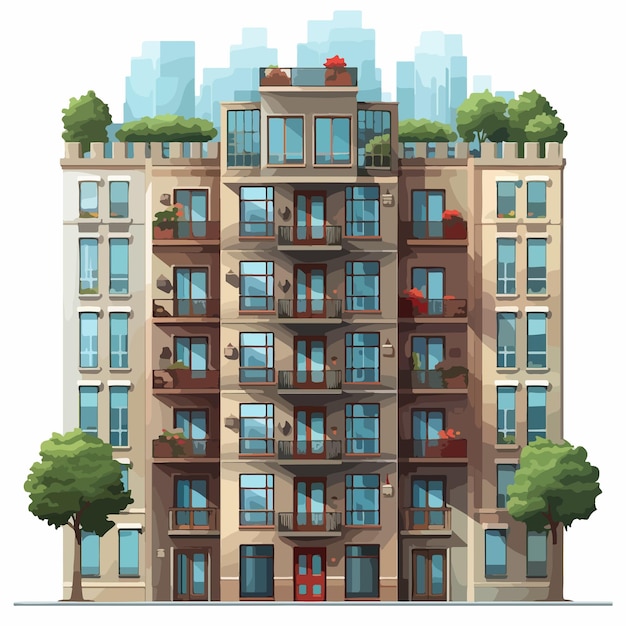 Vector modern apartment building with windows illustration