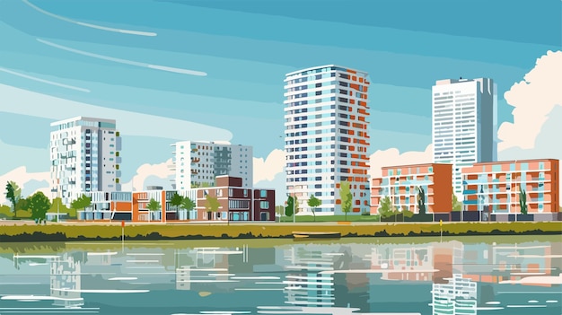 Vector modern apartment buildings skyline in almere netherlands