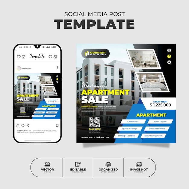 Modern apartment sale social media instagram post and banner template