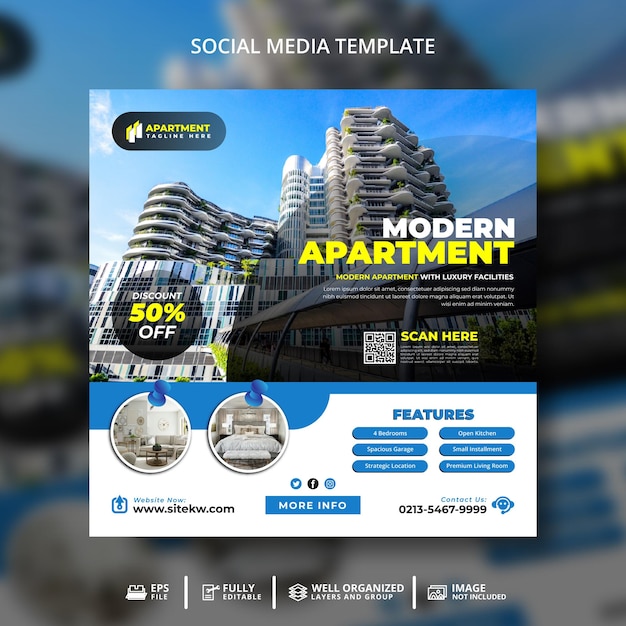 Modern Apartment With Luxury Facilities Social Media Instagram Post Template For Promotion