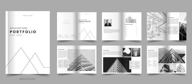 Vector modern architecture portfolio template and building brochure layout