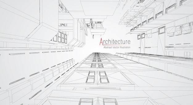 Modern architecture wireframe. Concept of urban wireframe. Wireframe building illustration of architecture CAD drawing.