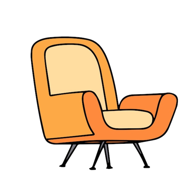 Modern armchair colored outline Hand drawn chair isolated on white background Doodle armchair