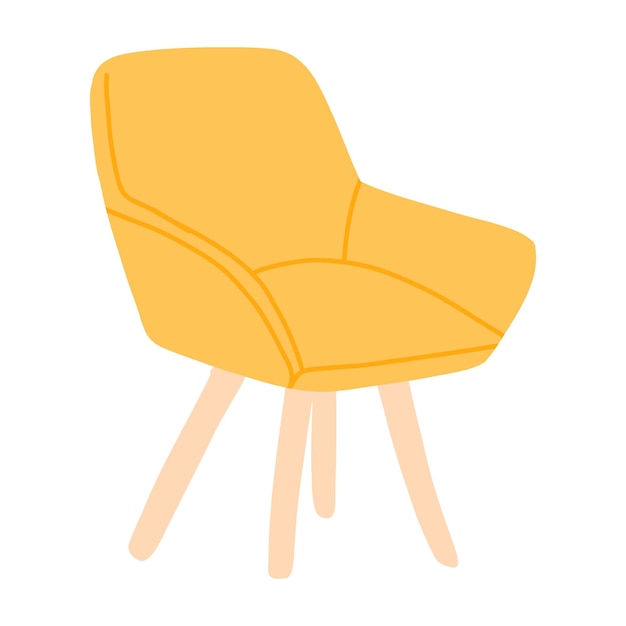 Modern armchair Comfortable soft yellow armchair Vector illustration isolated on white background Drawn style