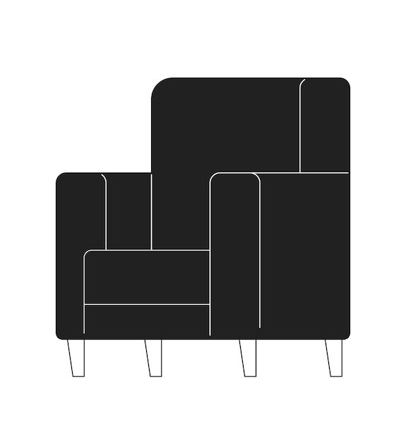 Modern armchair furniture monochrome flat vector object Vintage chair for living room interior Editable black white thin line icon Simple cartoon clip art spot illustration for web graphic design