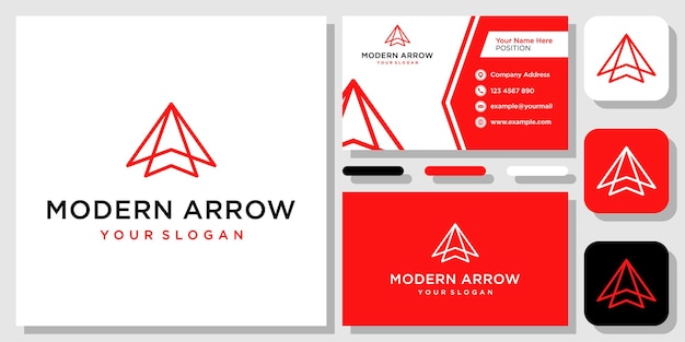 Modern Arrow Direction Up Forward Success Red logo design inspiration with Template Business Card