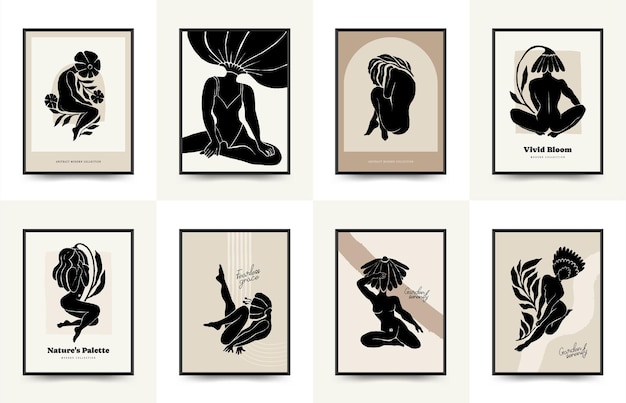 Modern Art Poster with body women and flower Matisse Abstract Set Aesthetic Modern Boho Decor