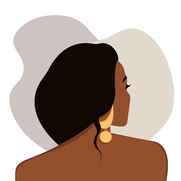 Modern attractive african woman with bare shoulders and large earrings From the back Vector