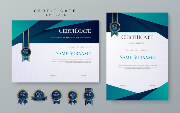 Modern award abstract duotone blue certificate design template for for award diploma achievement business honor elegant school college document template