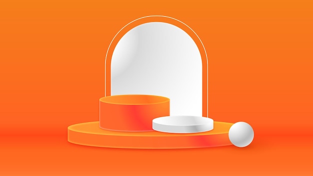 Modern background podium for product orange white color  with geometrical 3d shape