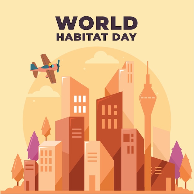 Vector modern background of the world habitat day with cityscape