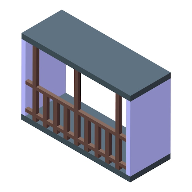 Vector modern balcony with wooden railing in isometric view