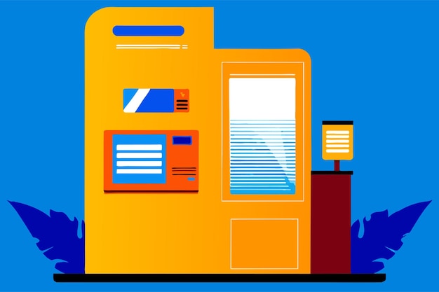 a modern banking kiosk with an interface vector illustration