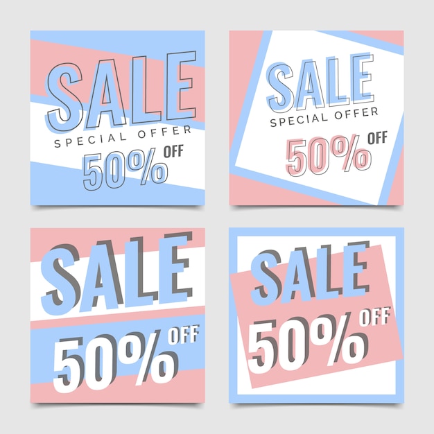 Modern banner sale in flat pink blue design set Vector