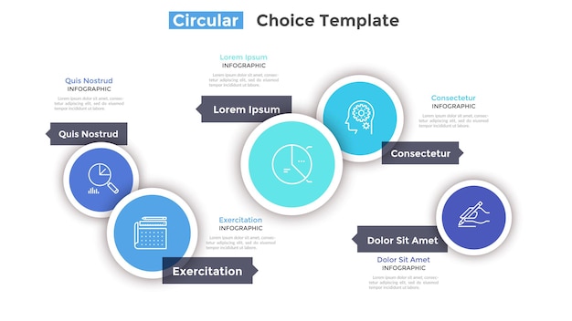 Modern banner with circular elements scattered around. Concept of business options to choose. Minimal infographic design template. Flat vector illustration for information visualization, website menu.