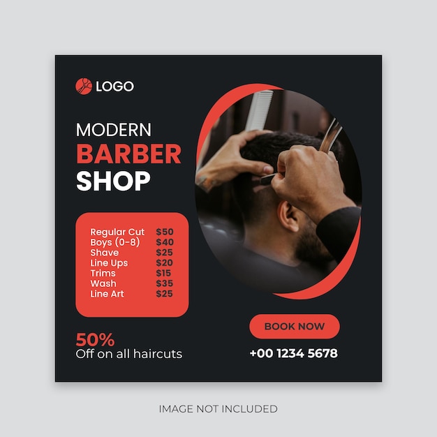 Modern barber shop facebook instagram post editable beauty salon web banner template