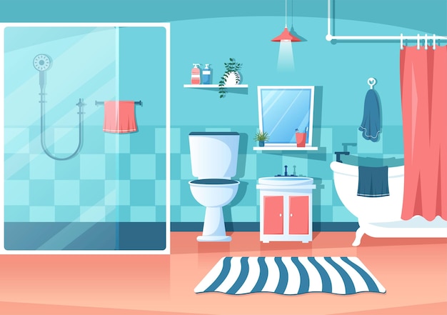 Modern Bathroom Furniture Interior Background Illustration with Bathtub to Shower and Clean up