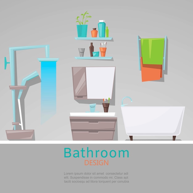 Vector modern bathroom interior with furniture in flat style template