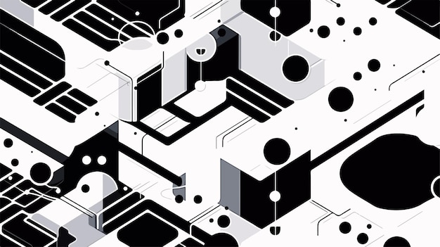 Modern Bauhaus 3D Modular Black and White Vector Wallpaper