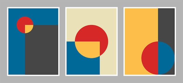 Modern bauhaus background with geometric shapes in red yellow blue black and white color