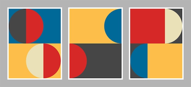 Modern bauhaus background with geometric shapes in red yellow blue black and white color