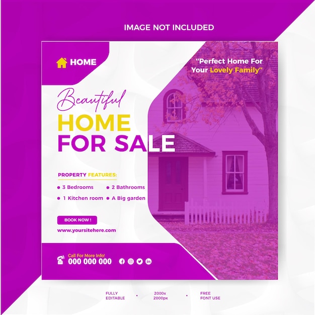 Modern beautiful home for sale social media post Instagram banner template design