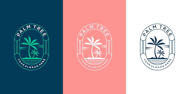 Modern beautiful palm trees logo design with creative emblem style Premium Vektor