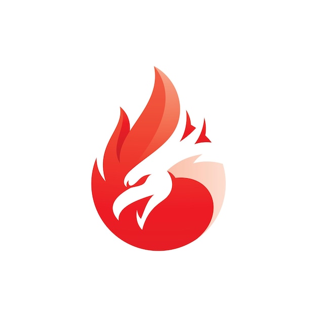 Modern bird head and fire or flame logo design vibrant phoenix vector icon