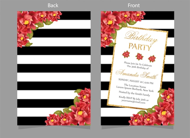 Modern Birthday party card with white and black