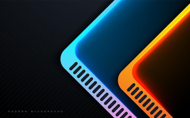 Modern black background with blue and orange light dimension layers