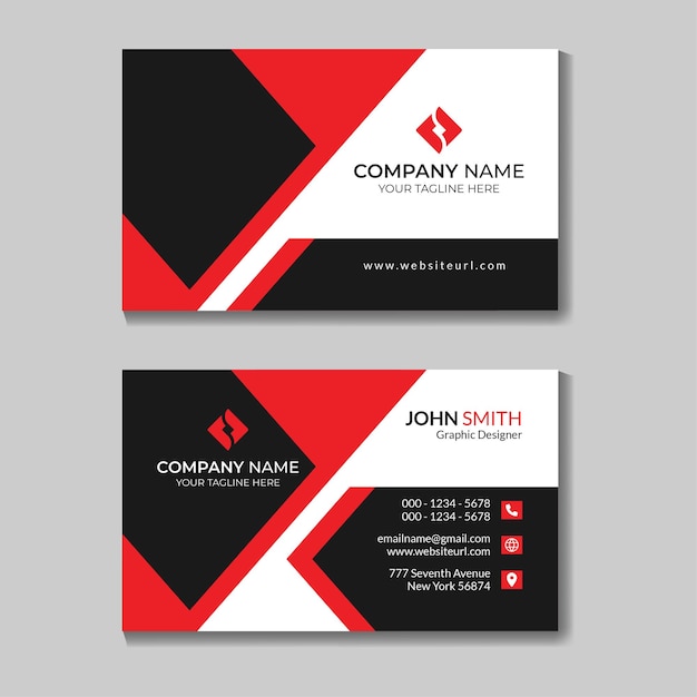 Modern black business card with red shapes Free Vector