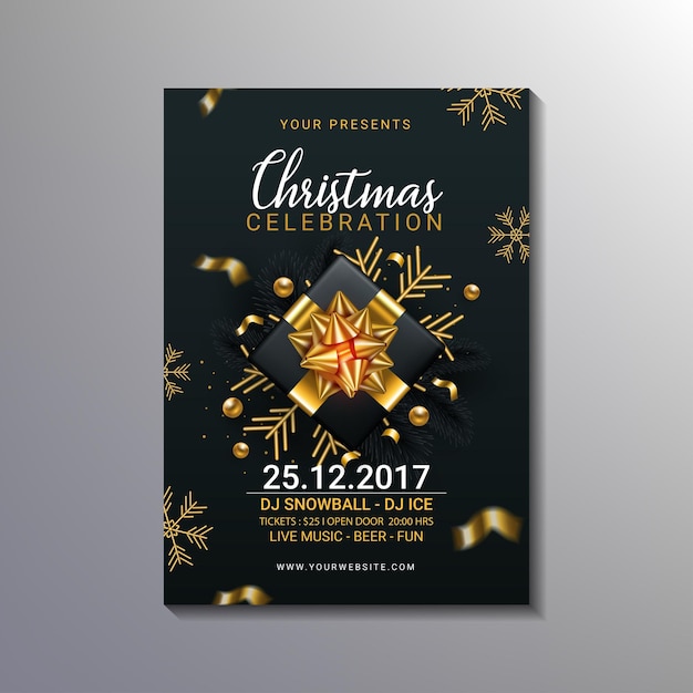 Modern black christmas party poster template