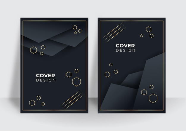 Modern black cover design set. Luxury creative gold dynamic line pattern. Formal premium vector background for business brochure, poster, notebook, menu template