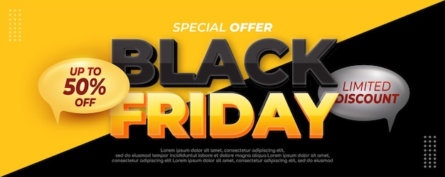 Modern black friday sale banner with editable text 3d style template