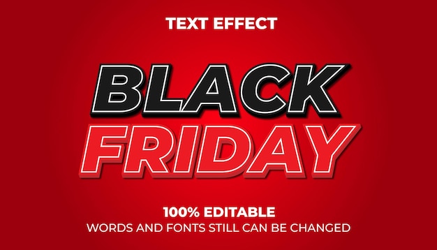 Modern black friday sale with text effect and gradient red background editable text effect