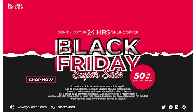 Modern black friday super sale with shredded paper  banner template