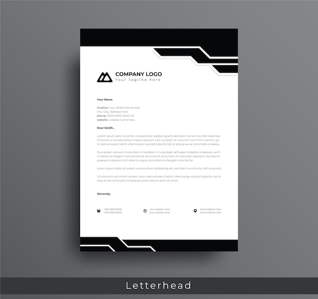 Modern black letterhead design professional corporate creative company clean A4 letterhead